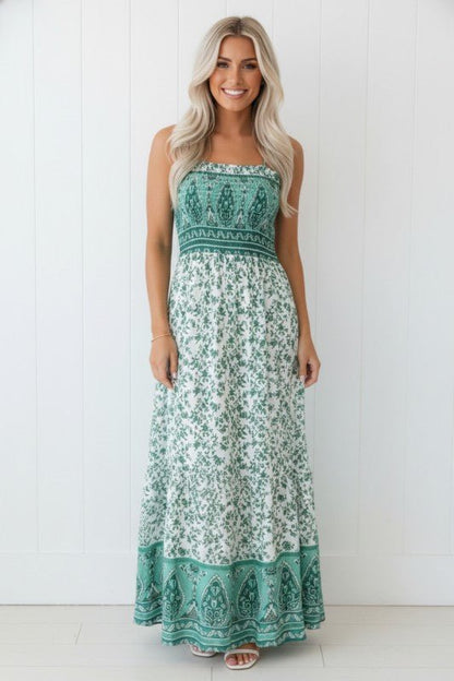 Floral Boho Shirred Cami Maxi Dress - Bitsy Gypsy Boutique