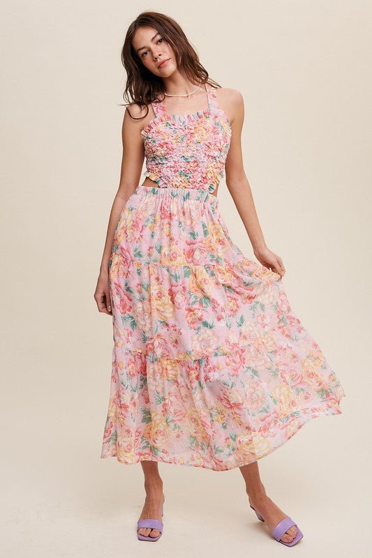 Floral Bubble Textured Two - Piece Style Maxi Dress - Bitsy Gypsy Boutique