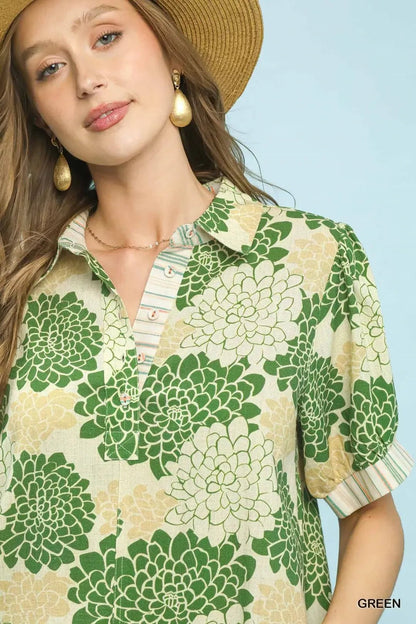 Floral Collared Short Sleeve Blouse - Bitsy Gypsy Boutique