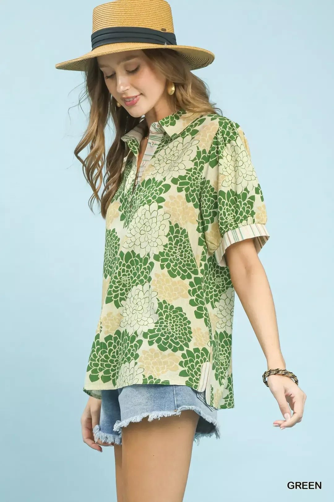 Floral Collared Short Sleeve Blouse - Bitsy Gypsy Boutique
