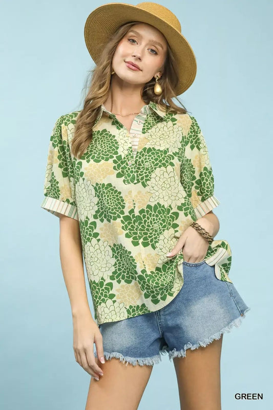 Floral Collared Short Sleeve Blouse - Bitsy Gypsy Boutique