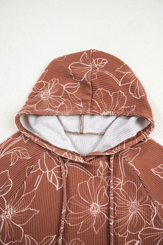 Floral Corded Knit Kangaroo Pocket Hoodie - Bitsy Gypsy Boutique