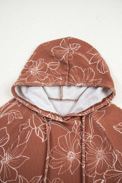 Floral Corded Knit Kangaroo Pocket Hoodie - Bitsy Gypsy Boutique