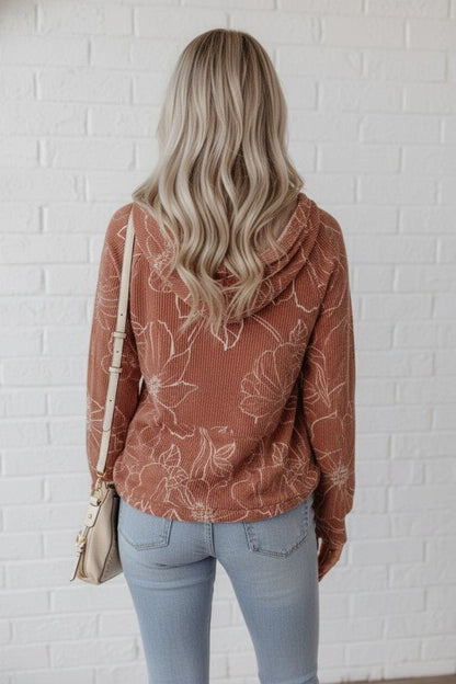 Floral Corded Knit Kangaroo Pocket Hoodie - Bitsy Gypsy Boutique