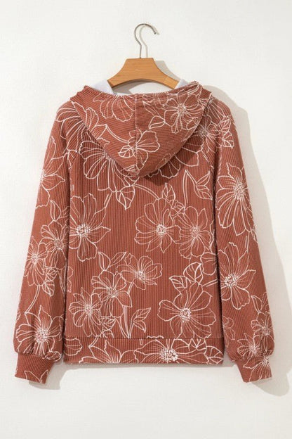 Floral Corded Knit Kangaroo Pocket Hoodie - Bitsy Gypsy Boutique
