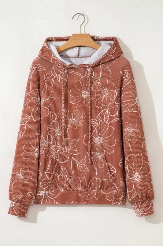 Floral Corded Knit Kangaroo Pocket Hoodie - Bitsy Gypsy Boutique