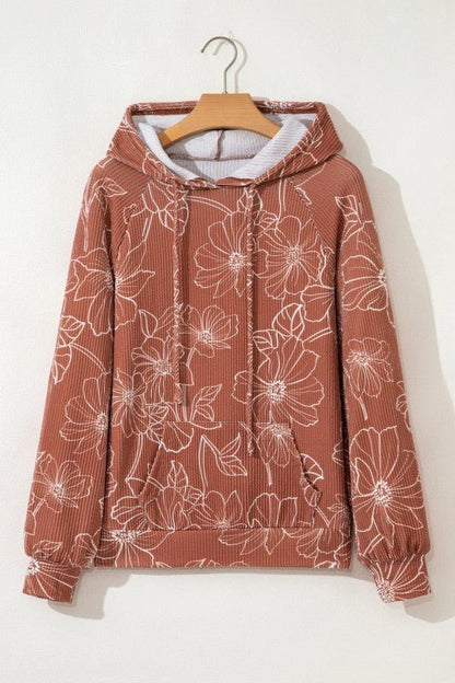 Floral Corded Knit Kangaroo Pocket Hoodie - Bitsy Gypsy Boutique