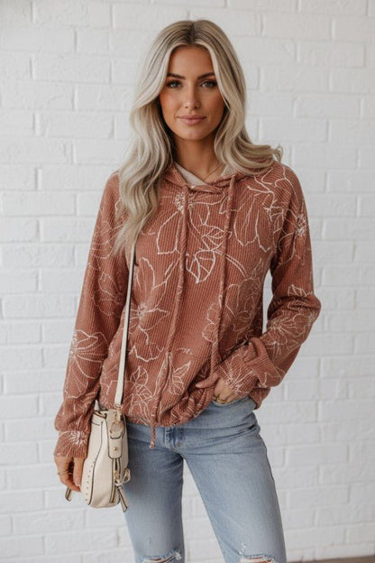 Floral Corded Knit Kangaroo Pocket Hoodie - Bitsy Gypsy Boutique