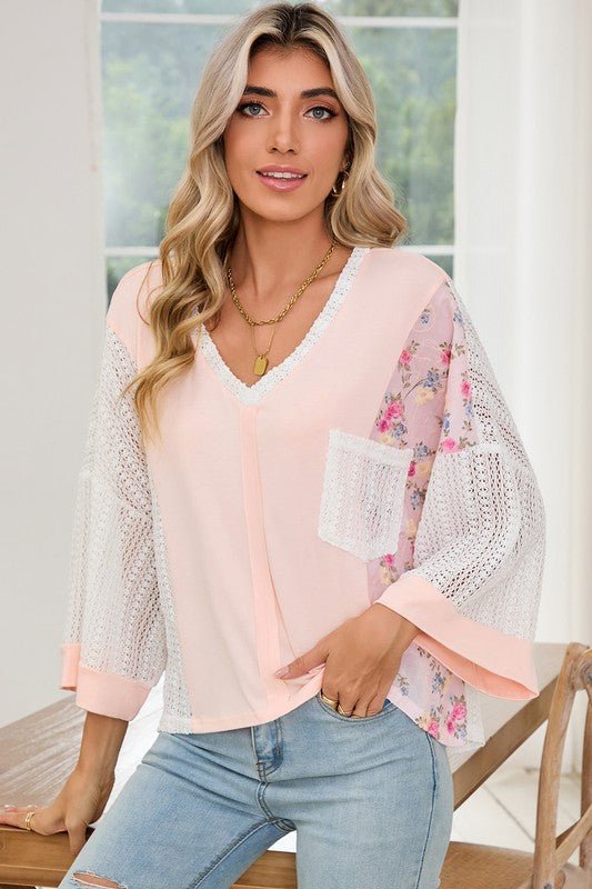 Floral Crochet Patchwork Batwing Sleeve Blouse - Bitsy Gypsy Boutique