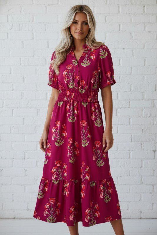 Floral Frilled V - Neck Ruffle Maxi Dress - Bitsy Gypsy Boutique