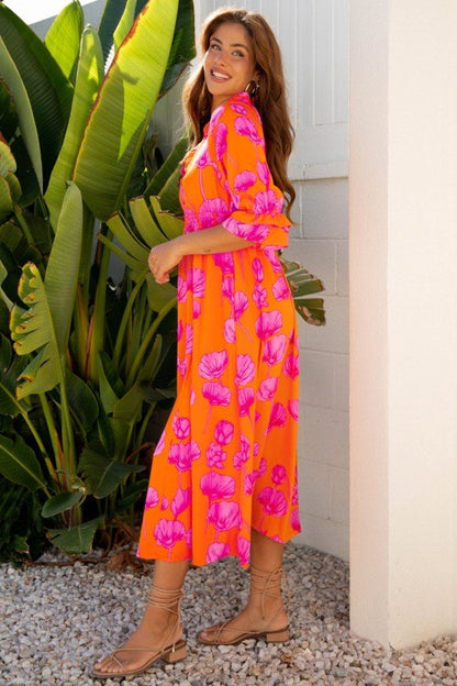 Floral Frilly Smocked V - Neck Maxi Dress - Bitsy Gypsy Boutique