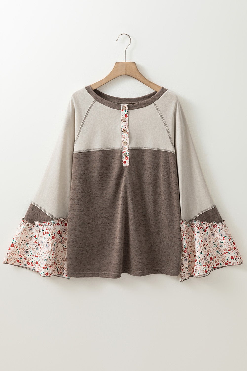 Floral Half Button Long Sleeve T-Shirt - Bitsy Gypsy Boutique