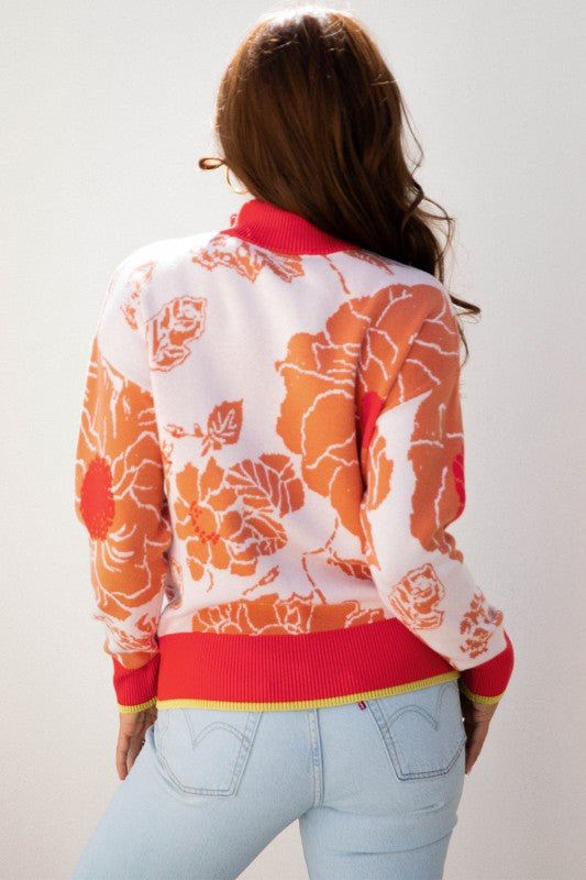 Floral Half Zip Collared Pullover Sweater - Bitsy Gypsy Boutique