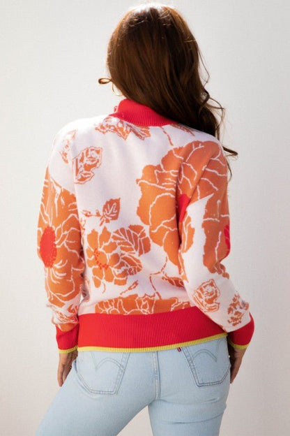 Floral Half Zip Collared Pullover Sweater - Bitsy Gypsy Boutique