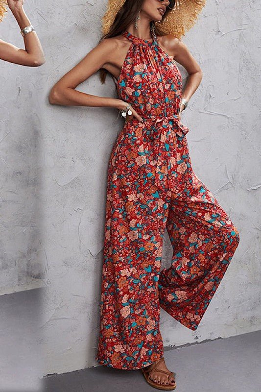 Floral halter jumpsuit - Bitsy Gypsy Boutique