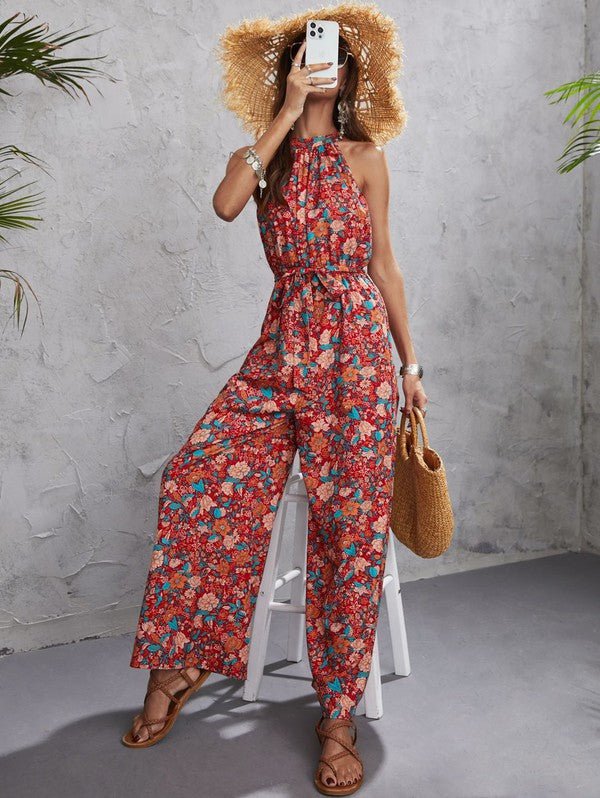 Floral halter jumpsuit - Bitsy Gypsy Boutique