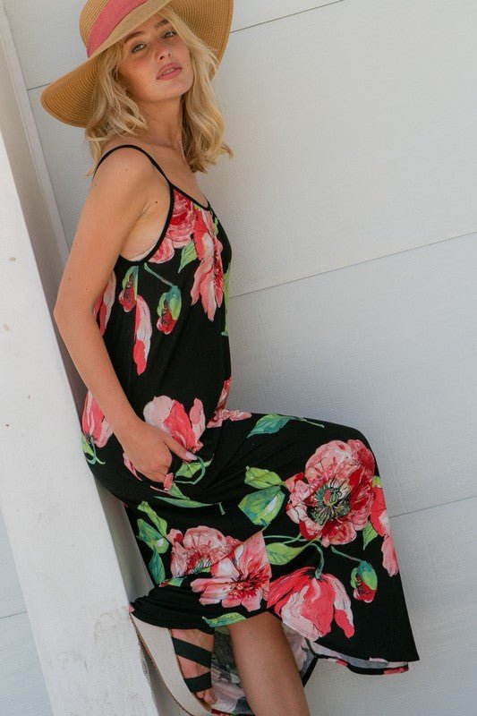 FLORAL HALTER POCKET MAXI DRESS - Bitsy Gypsy Boutique