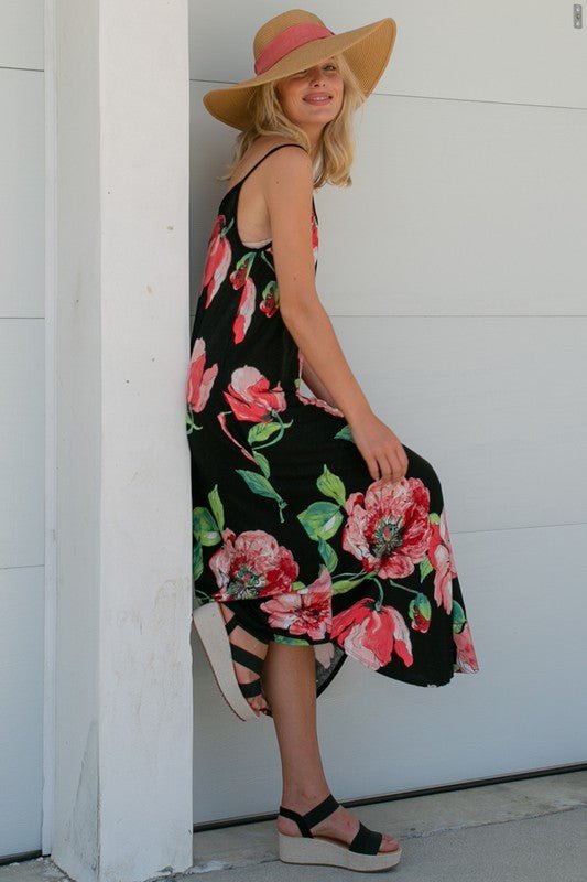 FLORAL HALTER POCKET MAXI DRESS - Bitsy Gypsy Boutique