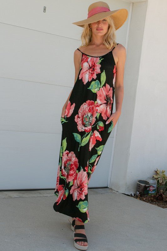 FLORAL HALTER POCKET MAXI DRESS - Bitsy Gypsy Boutique