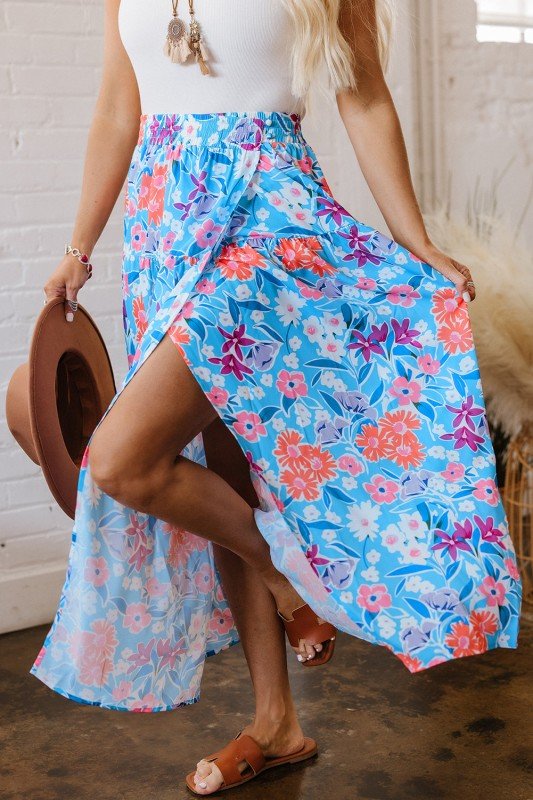 Floral High Waist Side Split Wrap Maxi Skirt - Bitsy Gypsy Boutique
