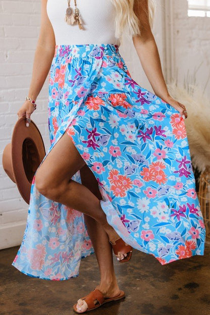Floral High Waist Side Split Wrap Maxi Skirt - Bitsy Gypsy Boutique