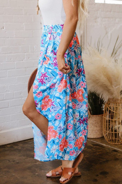 Floral High Waist Side Split Wrap Maxi Skirt - Bitsy Gypsy Boutique