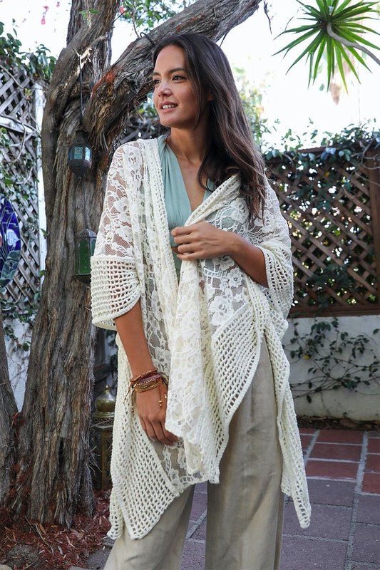 Floral Lace Textured Kimono - Bitsy Gypsy Boutique