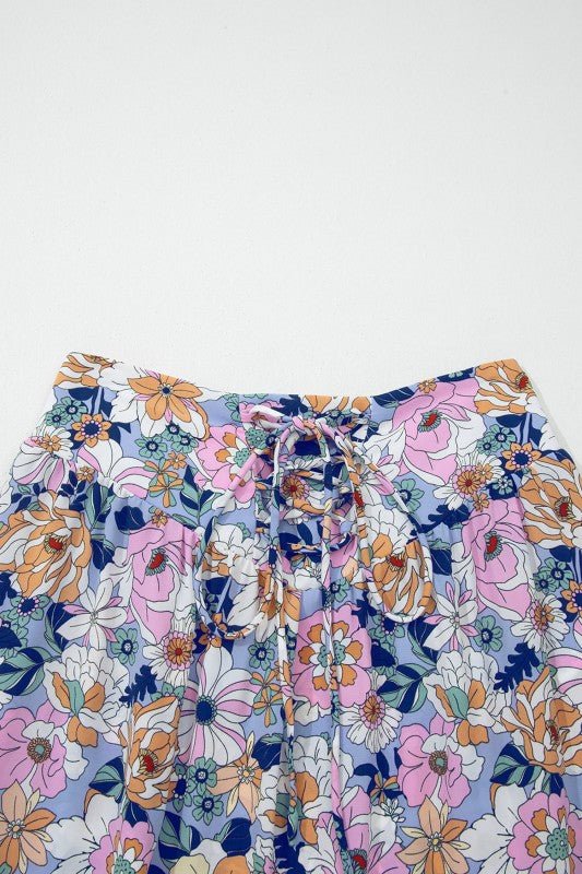 Floral Lace Up High Waist Ruffle Maxi Skirt - Bitsy Gypsy Boutique