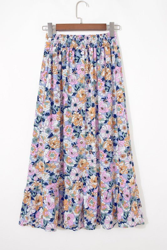 Floral Lace Up High Waist Ruffle Maxi Skirt - Bitsy Gypsy Boutique