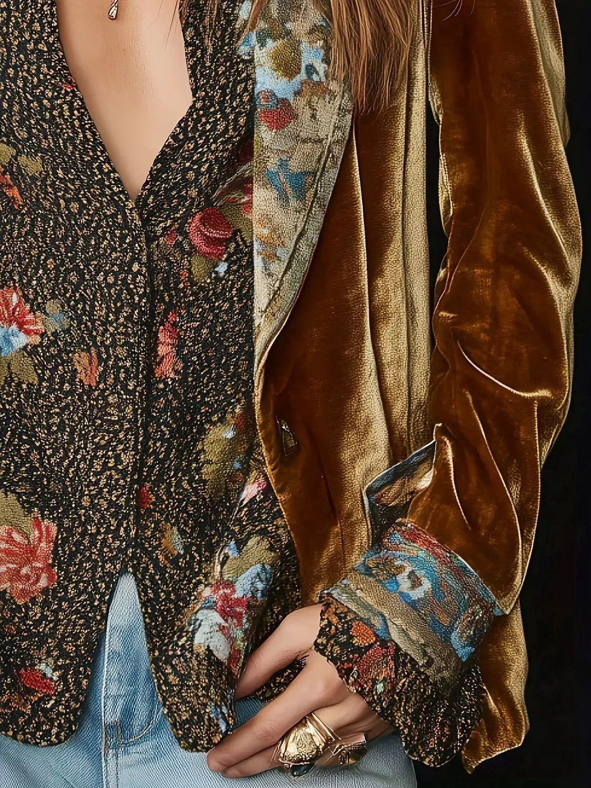 Floral Lapel Collar Velvet Blazer - Bitsy Gypsy Boutique
