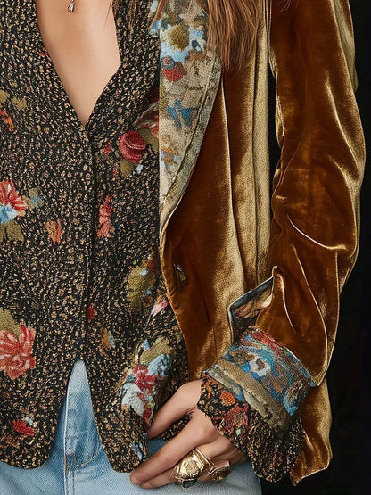Floral Lapel Collar Velvet Blazer - Bitsy Gypsy Boutique