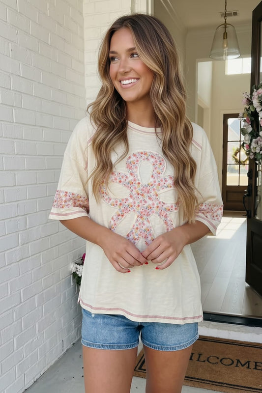 Floral Looped Cream Graphic Tee - Bitsy Gypsy Boutique