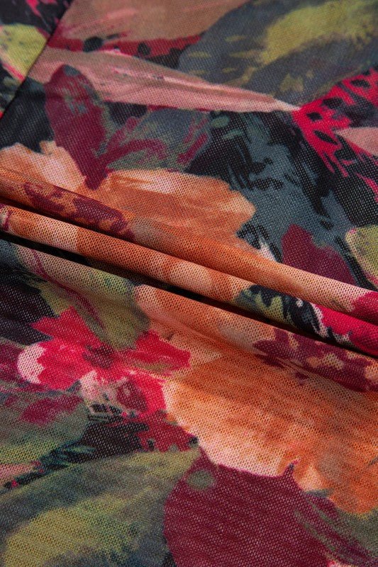 Floral Mesh Lettuce Trim Long Sleeve Top - Bitsy Gypsy Boutique