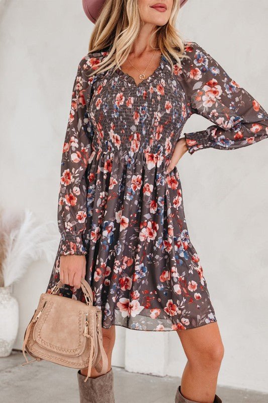Floral Mesh Long Sleeve Mini Dress - Bitsy Gypsy Boutique
