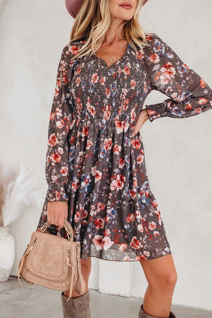 Floral Mesh Long Sleeve Mini Dress - Bitsy Gypsy Boutique