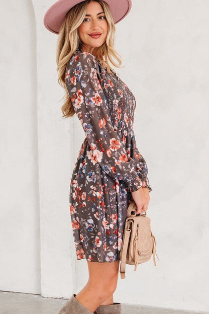 Floral Mesh Long Sleeve Mini Dress - Bitsy Gypsy Boutique