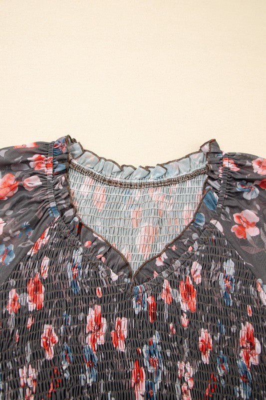 Floral Mesh Long Sleeve Mini Dress - Bitsy Gypsy Boutique