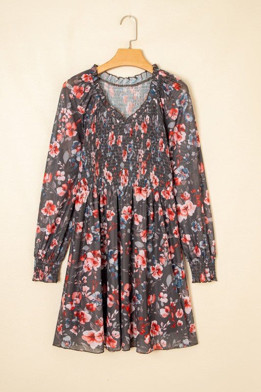 Floral Mesh Long Sleeve Mini Dress - Bitsy Gypsy Boutique