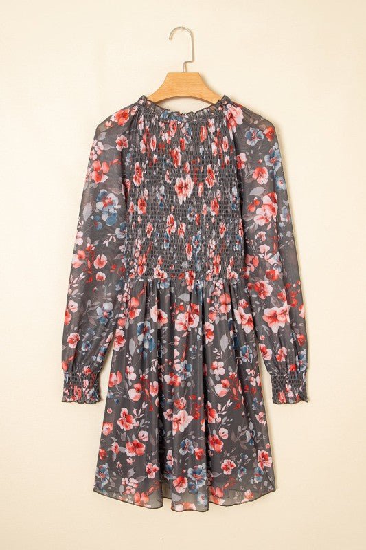 Floral Mesh Long Sleeve Mini Dress - Bitsy Gypsy Boutique