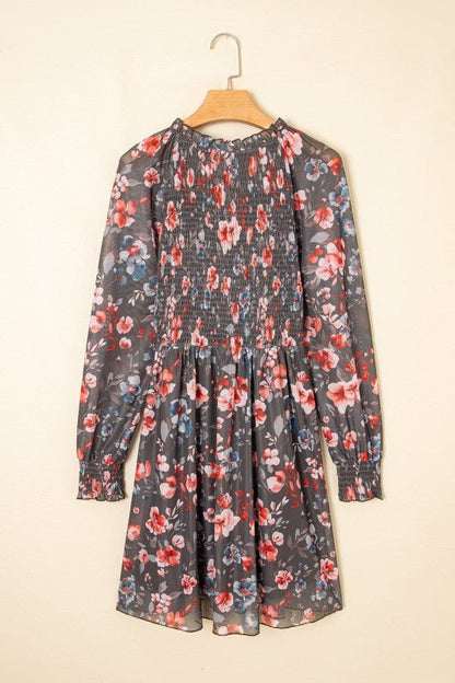 Floral Mesh Long Sleeve Mini Dress - Bitsy Gypsy Boutique