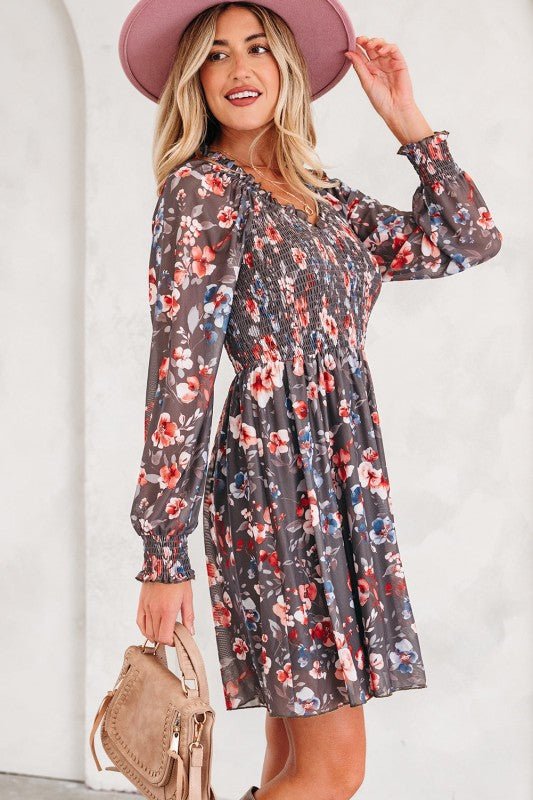 Floral Mesh Long Sleeve Mini Dress - Bitsy Gypsy Boutique