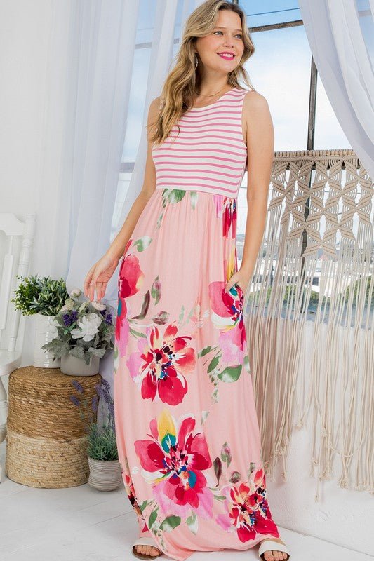 FLORAL MIX TANK MAXI DRESS - Bitsy Gypsy Boutique