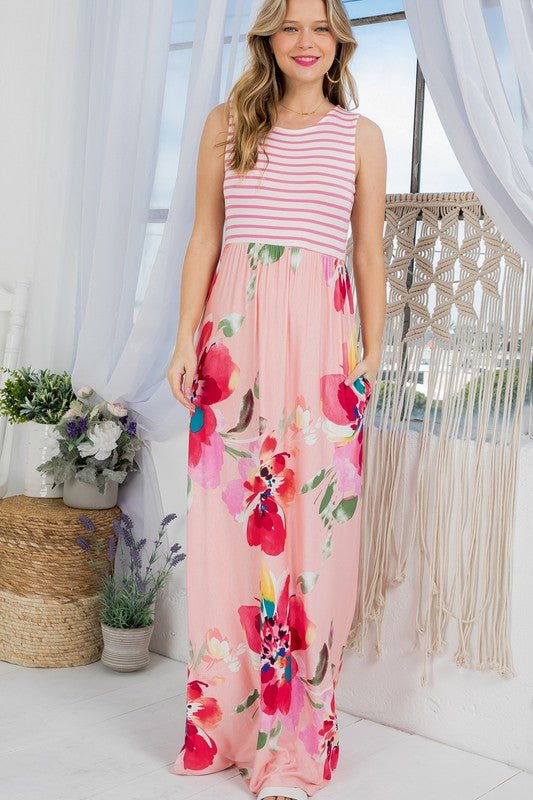 FLORAL MIX TANK MAXI DRESS - Bitsy Gypsy Boutique