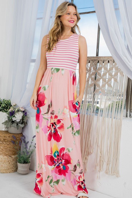 FLORAL MIX TANK MAXI DRESS - Bitsy Gypsy Boutique