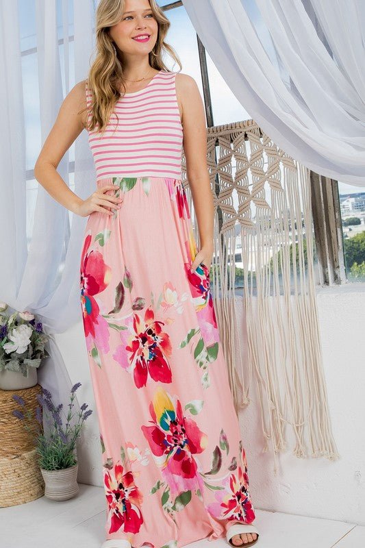 FLORAL MIX TANK MAXI DRESS - Bitsy Gypsy Boutique