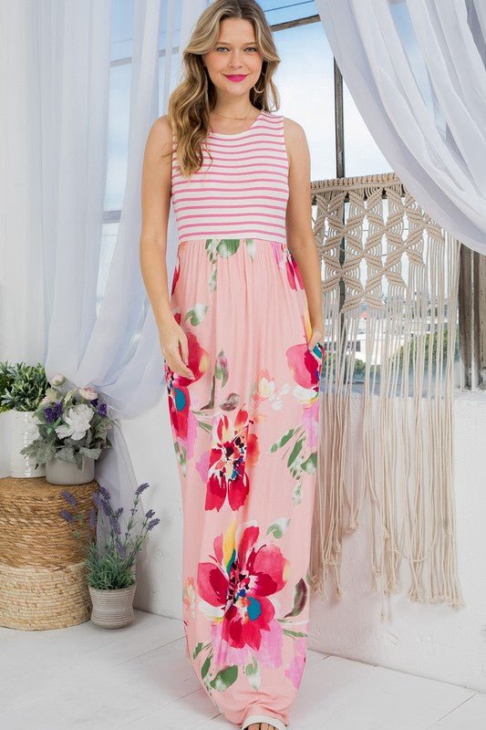 FLORAL MIX TANK MAXI DRESS - Bitsy Gypsy Boutique