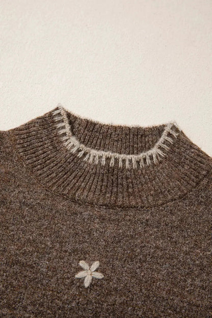 Floral Mock Neck Long Sleeve Sweater - Bitsy Gypsy Boutique