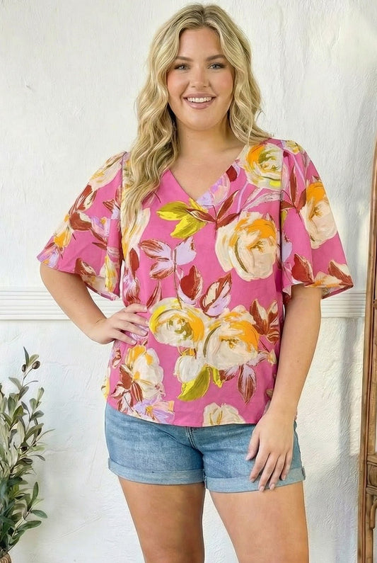 Floral Muse V Neck Blouse - Bitsy Gypsy Boutique