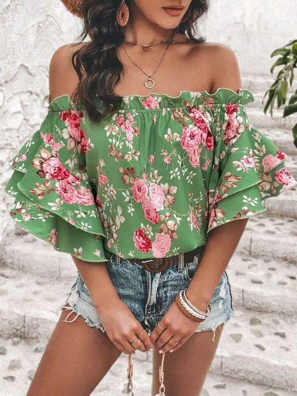 Floral off shoulder blouse - Bitsy Gypsy Boutique