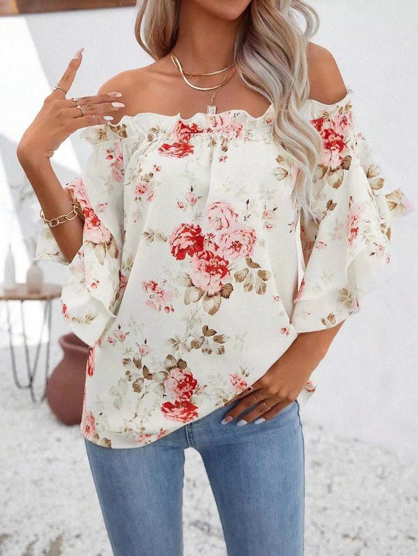 Floral off shoulder blouse - Bitsy Gypsy Boutique